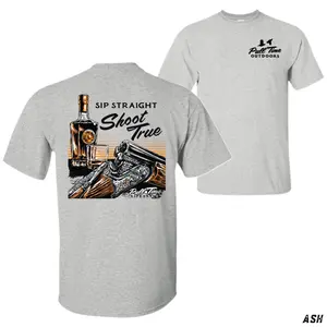 Pull Time Outdoors Lifestyle T-Shirt, Sip Straight Shoot True Back Print Tee, Vintage Outdoor Sportsman Graphic Shirt, Rustic Country Apparel for Men and Women