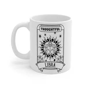 Libra Zodiac Sign, Tarot Card Graphic Ceramic Mug 11oz Perfect For Coffee, Tea and Hot Chocolate-97569195