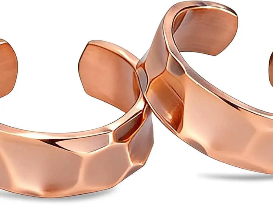 100% Pure Copper Rings for Women & Men, 2-Pack - Solid Raw Copper, Uncoated Handmade Adjustable Open-End Tibetan Style Costume Jewelry Rings