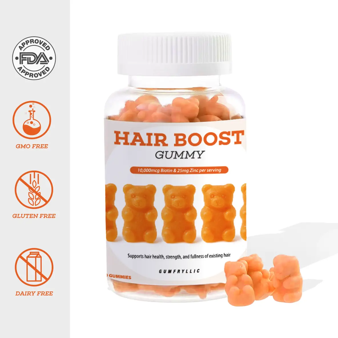 Gumfryllic Gummies for Hair Boost | Super-Strong Biotin to Support Hair and Nail Growth | Sugar-Free, Gluten-Free, Non-GMO | Multivitamin Biotin Hair