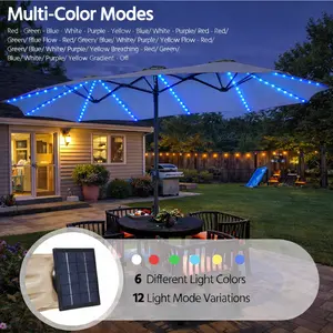 【Multicolor LED Lights】Yaheetech 2026 New 13/15ft Massive Patio Umbrella UV & Weather Resistant with Multi-Mode LED Lights Strips and Base Stand Triple-Vented Outdoor Umbrella