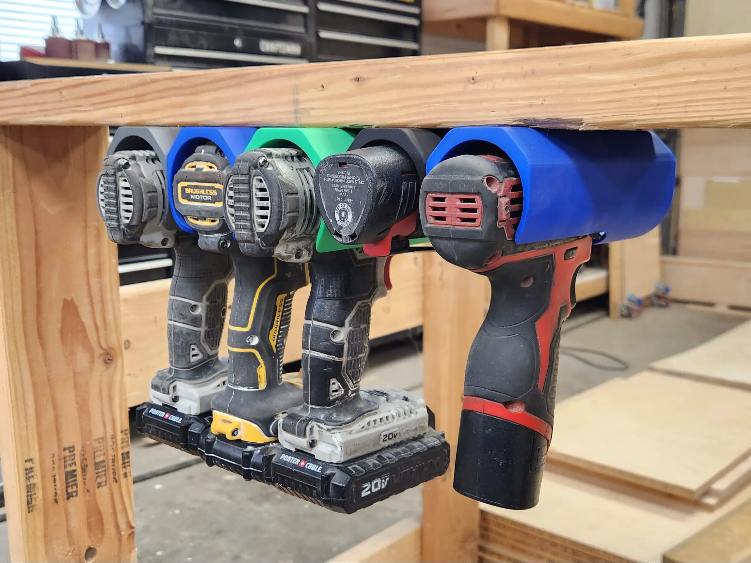 Drill impact hanging bracket, under cabinet slide in power tool universal holder