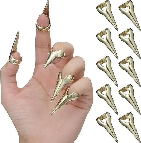 Finger Claws Rings Full Finger Set Retro Metal Nail Punk Rock Fingernail Armor Gothic Talon Fingertip Claw for Cosplay Nail Art Holiday Party