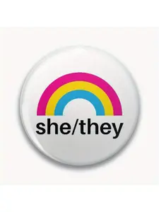 1pc DIY Craft Snap - 44mm (1.73 inch) She They Pronouns Pansexual Rainbow Pin is suitable for bags, jackets and gifts, holiday gifts, party favors