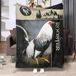 Soft and warm rooster pattern blanket, perfect for sofa, bed, office naps, camping, travel, and home decor.