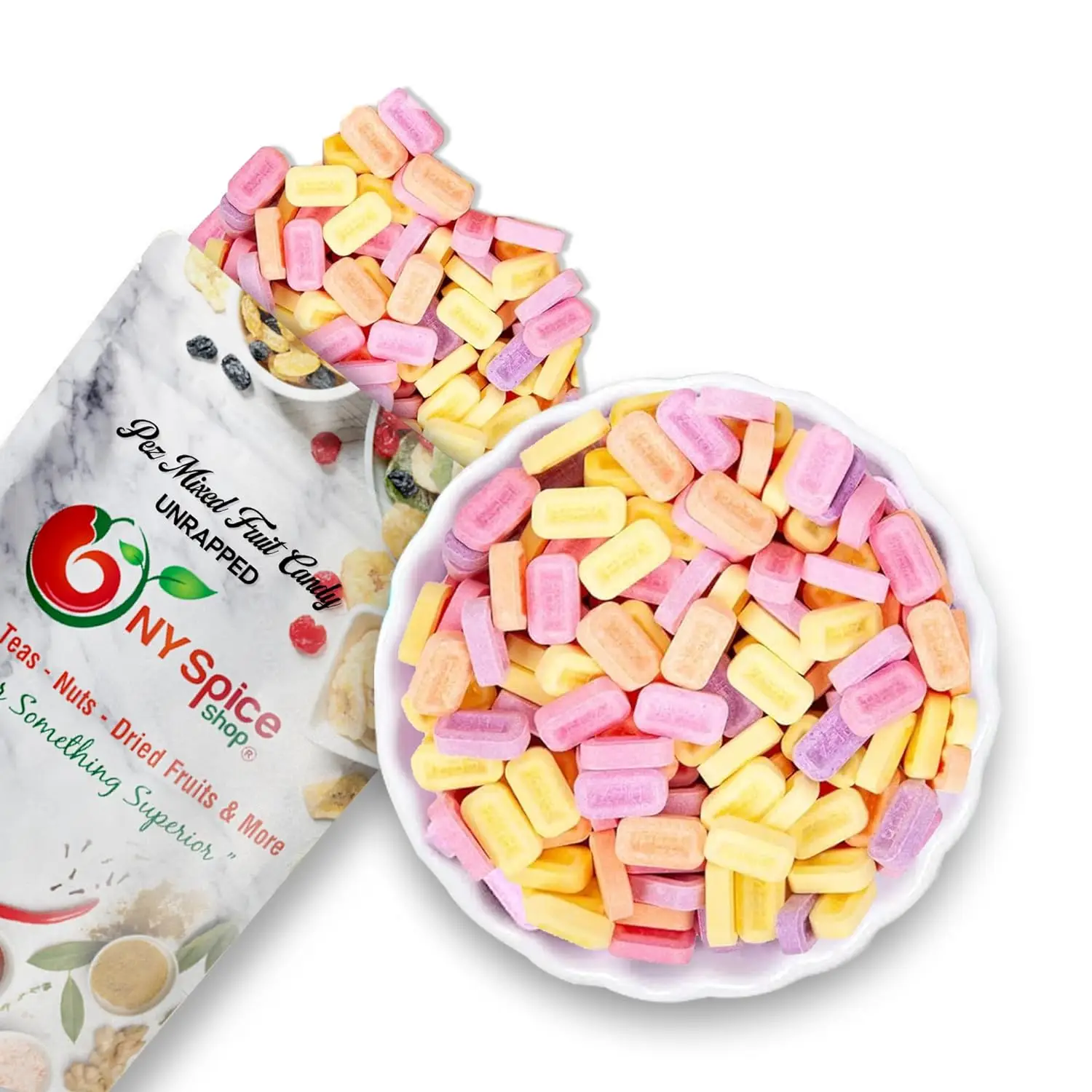 NY Spice Shop PEZ Mixed Fruit Candy Unwrapped | Fruity Flavor Sweet Mini Candies | Bulk Candy for Snacking & PEZ Dispenser Bonbon Natural