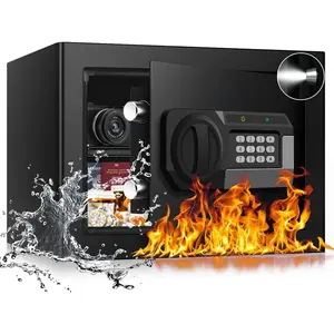 1.2 cubic feet small fire safe box for home, fireproof lock box, security money safe with digital keypad, spare keys, and removable shelf for money, jewelry, ID documents