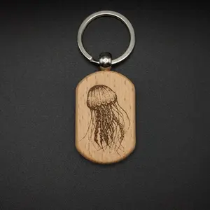 Laser Engraved Jellyfish Keychain – Ocean-Inspired Wooden String Art Gift for Marine Lovers