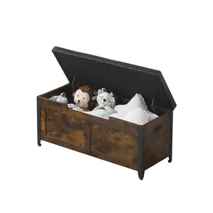 Large Wooden Shoe Storage Bench with Metal Frame Lift-Top Trunk with Cushion  Dual Safety Hinges  Farmhouse Entryway Organizer  300 lbs Capacity