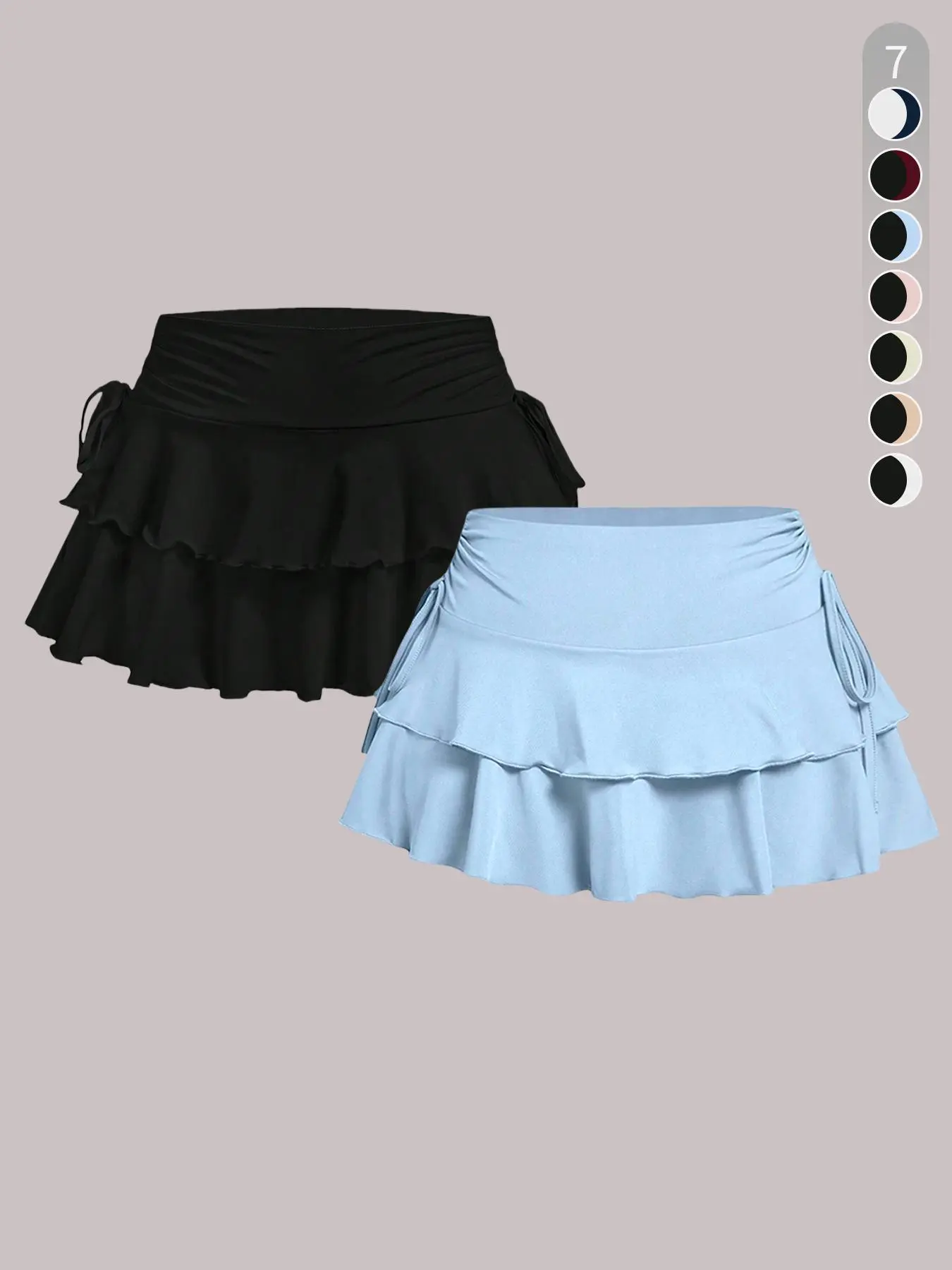 Women's Solid Color Ruffle Trim Tie Side Bubble Skirt, Casual Fashion Short Skirt for Daily Outdoor Wear, Ladies Bottoms for Summer