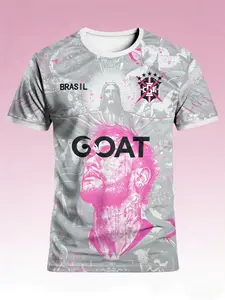 Brazil Special Men's Football Sports Shirt, Rio Style Comfortable Round Neck Top, Casual Long Fitted Tee for Soccer Games & Training, Breathable Athletic Top, Sports Jersey