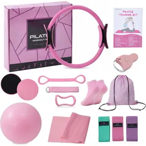 Pilates Equipment, Pilates Kit for  Workouts, Pilates Ring and Ball Set for Women With 14.5" Pilates Ring, Ball, Resistance Bands, Sliders, Yoga Strap & Ring, Socks, Measure Tape, Stretch Band Bag