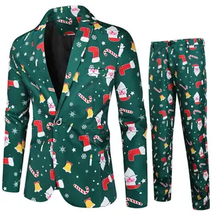 Mens Christmas Ugly Blazer Jacket Coats Long Sleeve Tops Xmas Santa Party Blazers Business Jacket Halloween Prom Suit Clothesing