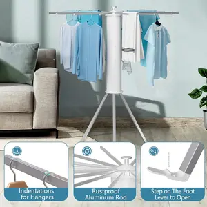 Tripod Clothes Drying Rack Folding Indoor, Portable Drying Rack Clothing and Height-Adjustable, Space Saving Laundry Drying Rack with 20 Clips Stainless Steel Retractable
