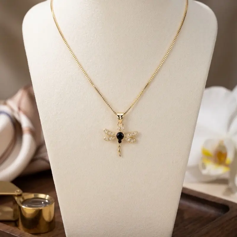 Beautiful dragonfly Charm Necklace Size 18”for You - Elegant Gold Chain with Sparkling Pendant - Perfect Gift for Her!