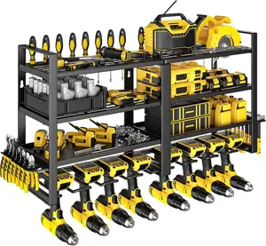 Power Tool Organizer Wall Mount, 4 Layer Heavy Duty Metal Power Tool Storage Rack, 8 Drill Holders Wall Mount, Utility Racks Cordless Tool Storage Rack