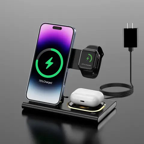 SPGUARD! 3 in 1 Foldable Wireless Charging Station for Apple Products,Wireless Charger Travel Dock 18W&Light for iPhone 17/16/15/14/13/12/11 Pro Max/X/XS/XR iPhone 17 Air/17 Pro/Pro Max,iWatch Ultra11/10/9/8/7/6/SE/5/4/3/2,Airpods 4/3/2/Pro