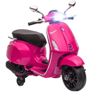 Qaba Vespa Licensed Electric Motorcycle for Kids Gift for Children's Day, 6V Toddler Motorcycle, Battery-Operated Motorbike for Kids with Music, FM Radio, Headlight, Single Button Start for 3-6 Years, Pink