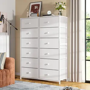 【Clearance】RaybeeFurniture Tall Dresser with 12 Large Drawers Dressers & Chests of Drawers for Bedroom, Closet, Living Room, Entryway, Wooden top & Metal Frame