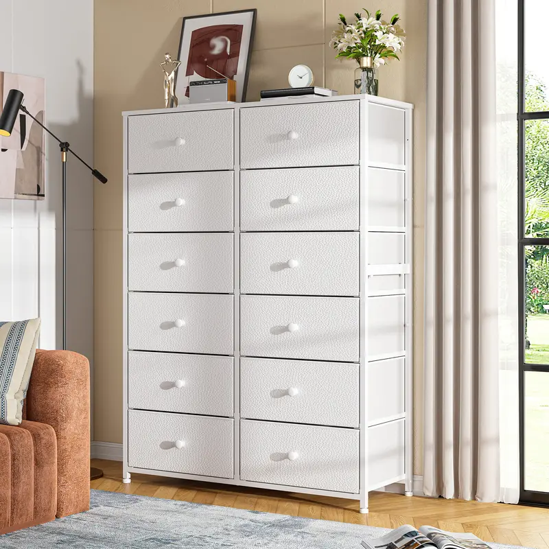 【Clearance】RaybeeFurniture Tall Dresser with 12 Large Drawers Dressers & Chests of Drawers for Bedroom, Closet, Living Room, Entryway, Wooden top & Metal Frame