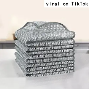 15PCS 3-Layer Non-Scratch Wire Dishcloth – Heavy Duty Reusable Metal Mesh Scrubber Sponge for Kitchen Cleaning, Pans, Pots, Sinks & Cookware | Viral Home Essentials | Reusable Dish Scrubbers Cleaning Cloths  Set