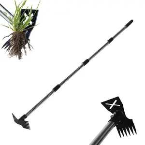 Weed Puller Tool with Long Handle ,60in Manual Weeder Remover Tool, 2 in 1 Hand Weed Rake Garden Hoe Uprooting Weeding Pull for Yard Lawn Garden