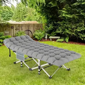 75-inch foldable portable camping bed, equipped with detachable mattress, side pockets and sturdy metal frame, suitable for adults, suitable for use in camping, beach, garden, sunbathing and poolside, comes with mattress carrying bag, portable equipment