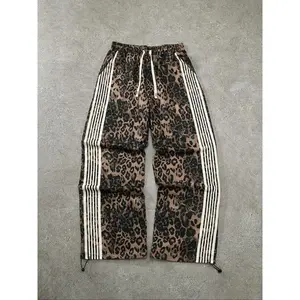 Unisex Leopard Striped Trim Sweatpants, Casual Comfy Breathable Jogger Pants for Daily Wear, Unisex Bottoms for All Seasons, Breathable Athletic Bottoms