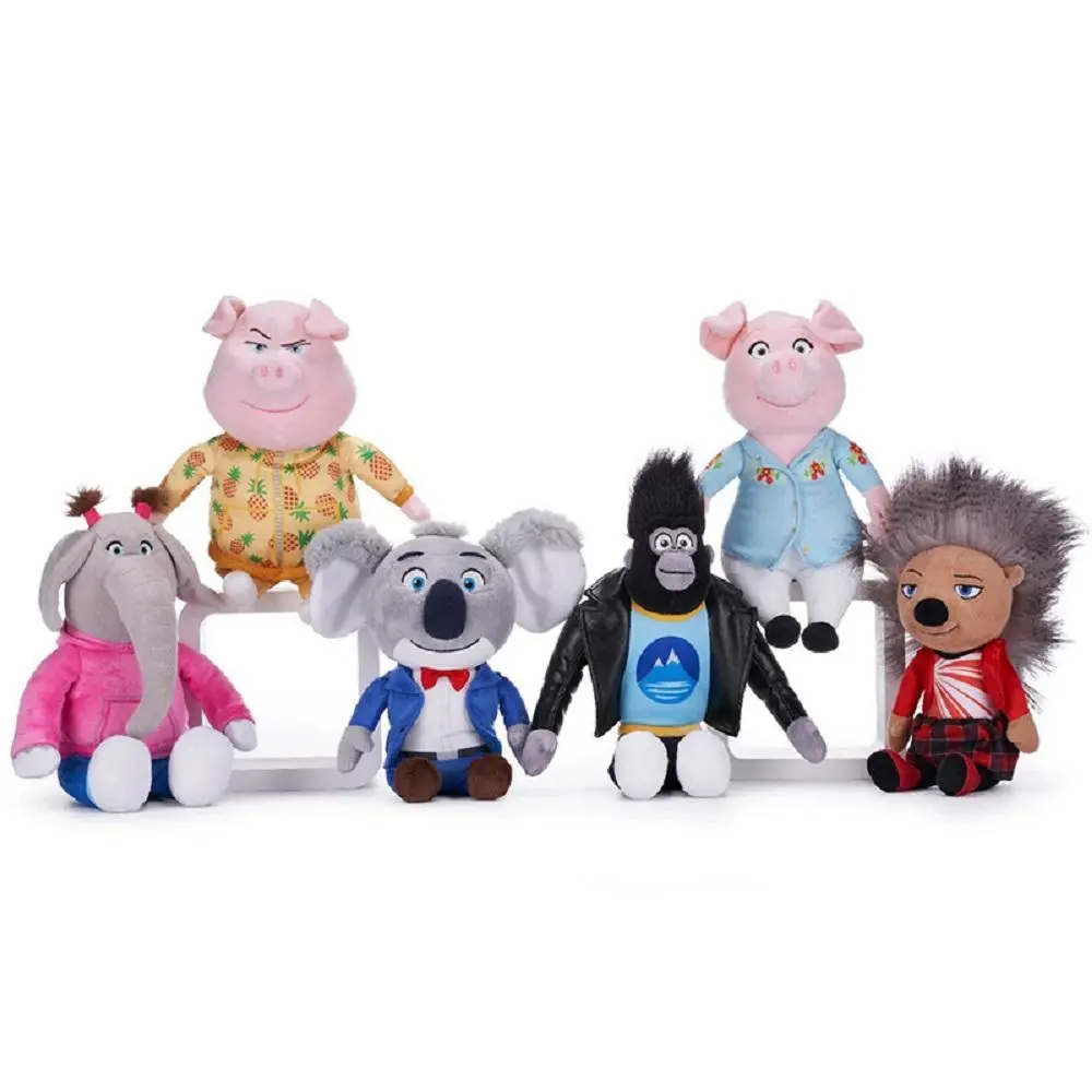Sing Movie 6pcs Fluffy Fabric Stuffed Toys Set - Buster, Ash, Johnny, Rosita, Meena, Gunter Unisex Cute Collectibles with Softness & Adorable Design, Collectible Soft Dolls