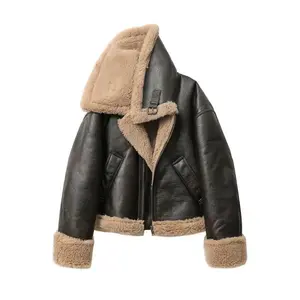 Women’s 2025 Autumn–Winter Thickened Warm Double-Sided Short Jacket, Brown Coat, All-Season Fitted Long-Sleeve Casual Polyester Top