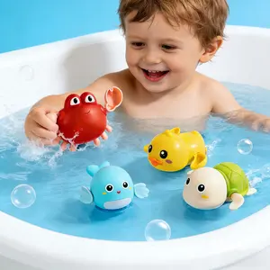 4pcs Wind-Up Swimming Turtle Crab Dolphin Duck Bath Toys, Baby Bathroom Toy, Smooth Surface, Fun Design, Durable Water Play