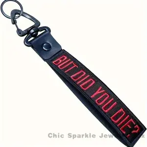 New Funky Personalized Keychain: Black and Red Wrist Lanyard for Luggage, Motorcycles - Made of Polyester - Unique for Travelers & Outdoor Enthusiasts