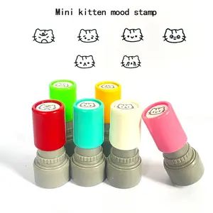 Mini Round Cat Mood Light Sensor Stamp, Fun Cute Creative Kitty Expression Postage Stamps, Teacher Classroom Decorative Self-Inking Rubber Stamp