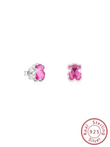 Women's 925 Silver Earrings with Laboratory-Grown Ruby, 10mm Icon Color Design, Elegant Jewelry Accessory for Women