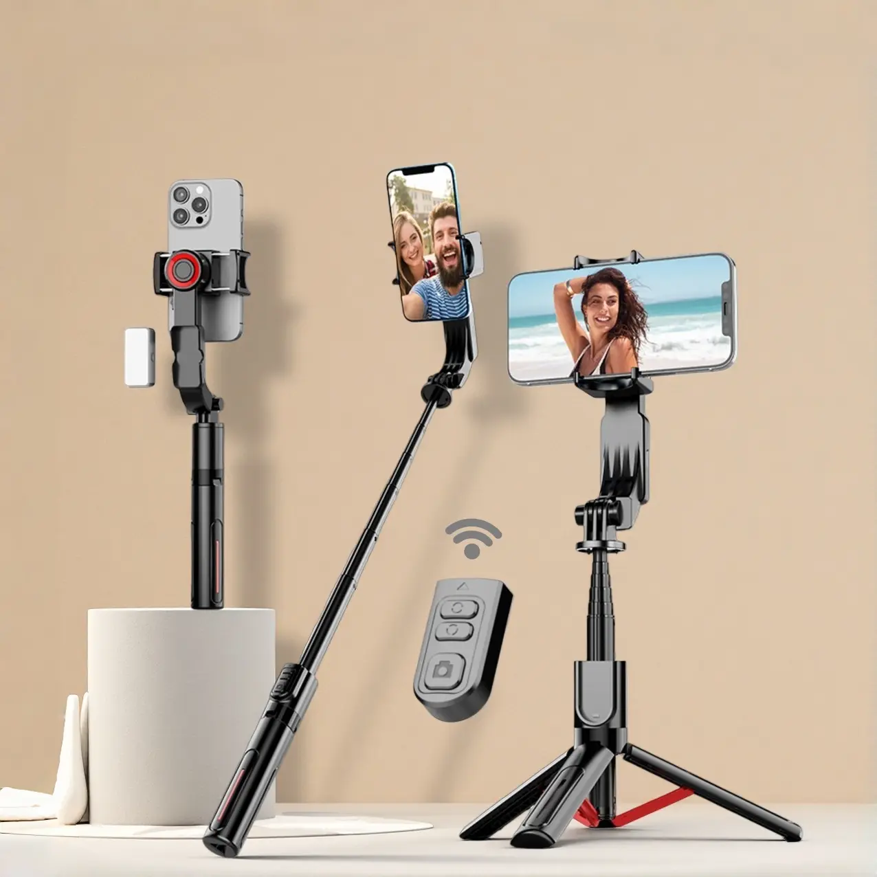 Extendable Gimble Stabilizer For Smartphone, Auto Balance Portable Handhold Selfie Stick Tripod With Wireless Remote & Detachable Magnetic Fill Light for Video Recording Travel Vlogging