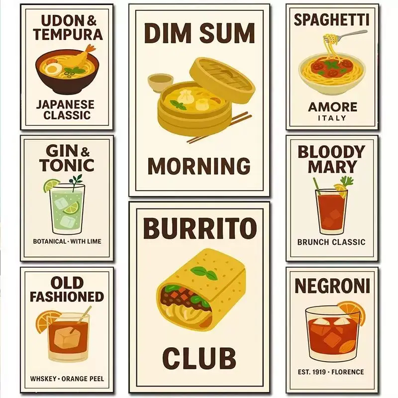 Food and Drinks Cocktails Burritos Desserts Poster Canvas
