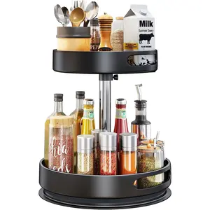 2 Tier Rotating Spice Rack Organizer, 360 Degree Rotation Turntable Kitchen Organizers and Storage, Metal Spice Holder for Kitchen Pantry Storage Cupboard Table Kidsol