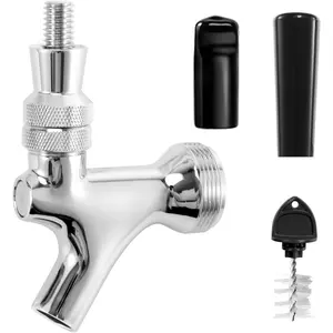 Beer Faucet Tap for Kegs Kegerator Draft Beer Tower, Classic Standard American Keg Faucet with Tap Plug, Stainless Steel Core & Brass Body