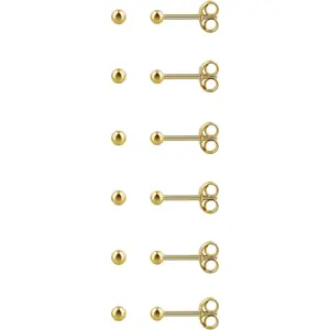 6Pairs 2mm/3mm Surgical Steel Hypoallergenic Piercing Studs, 20G 14K Real Gold Filled Tiny Stud Earrings Set for Multiple Hole Piercing (Cubic Zirconia, Pearl, Ball)