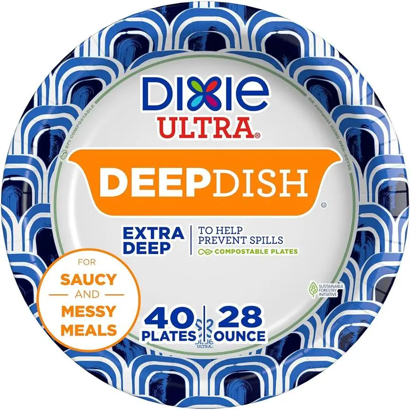 40 Count 3X Stronger Microwave-Safe Deep Dish Paper Plates