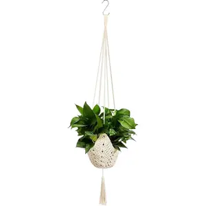 1 Pack Jute Crochet Long  Hanger for 3 Inch to 12 Inch Pots, Macrame  Holder Rope with S Shaped Hooks for Halloween  Decor (White)