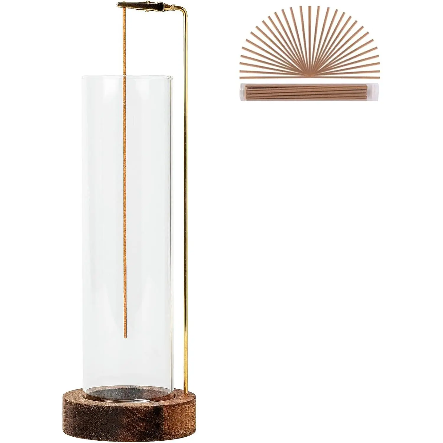 Incense Holder for Sticks, Anti-Ash Flying Incense Burner with 30 Incense Sticks, Detachable Glass Ash Catcher