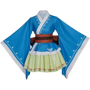 Women's Princess Cosplay Costume Blue Kimono Dress Female Girls Lolita Dress Halloween Outfits