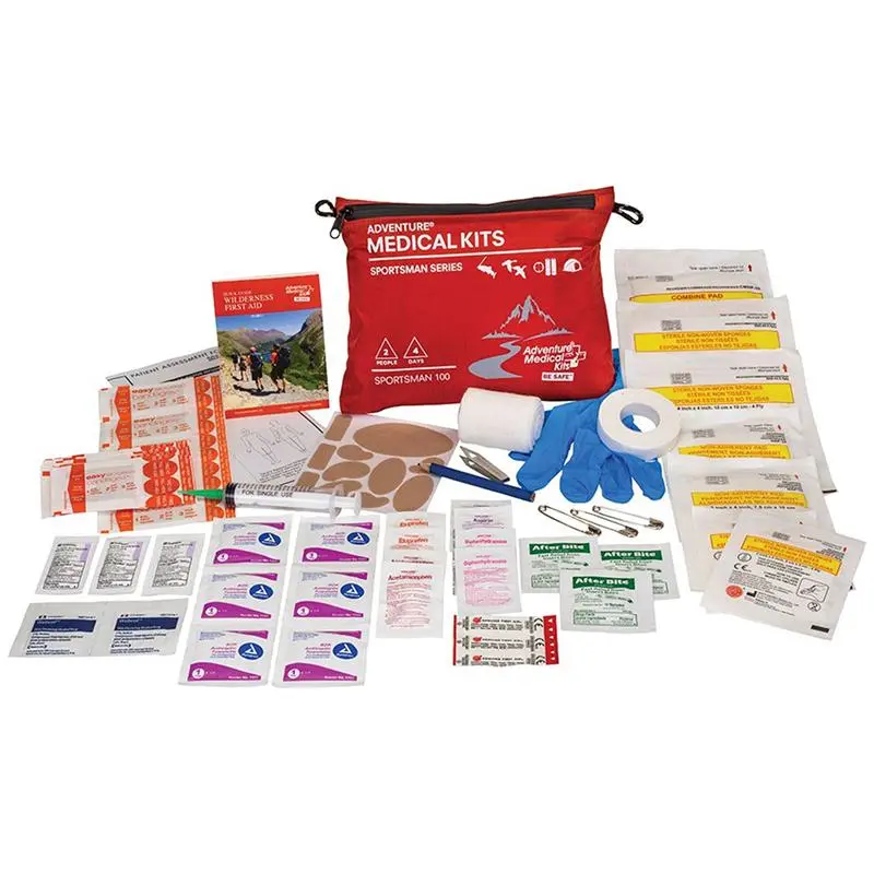 Adventure Medical Kits Sportsman 100 Unisex First-Aid Kit for Hunters, Equipped with Adhesive Tape, Wound Closure Strips & Gloves for Outdoor Water Sports, Boating, Fishers, Pain Relievers, After-Bite Treatment, Alcohol Prep Pads, Antiseptic Wipes, Bandag