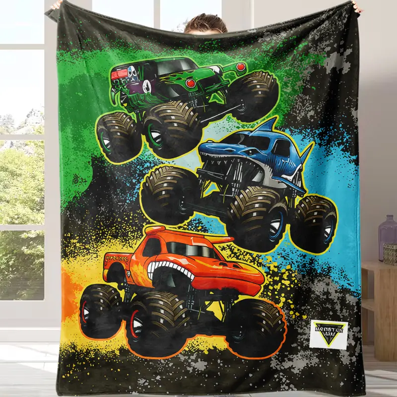 Countdown Sale! Monster Truck Throw Blanket for Boys | Viral 3 Cool Trucks Design, Ultra Soft Plush Fleece Blanket, Perfect Birthday/Christmas Gift for Monster Truck Fans Ultra Soft Flannel Throw, Ideal Gift for Truck-Loving Boys