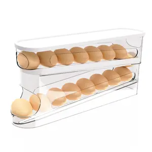 Auto Rolling Fridge Egg Organizer 12 Egg Capacity Space Saving Dispenser with Transparent Cover for Kitchen Storage Durable PP & PET Materials