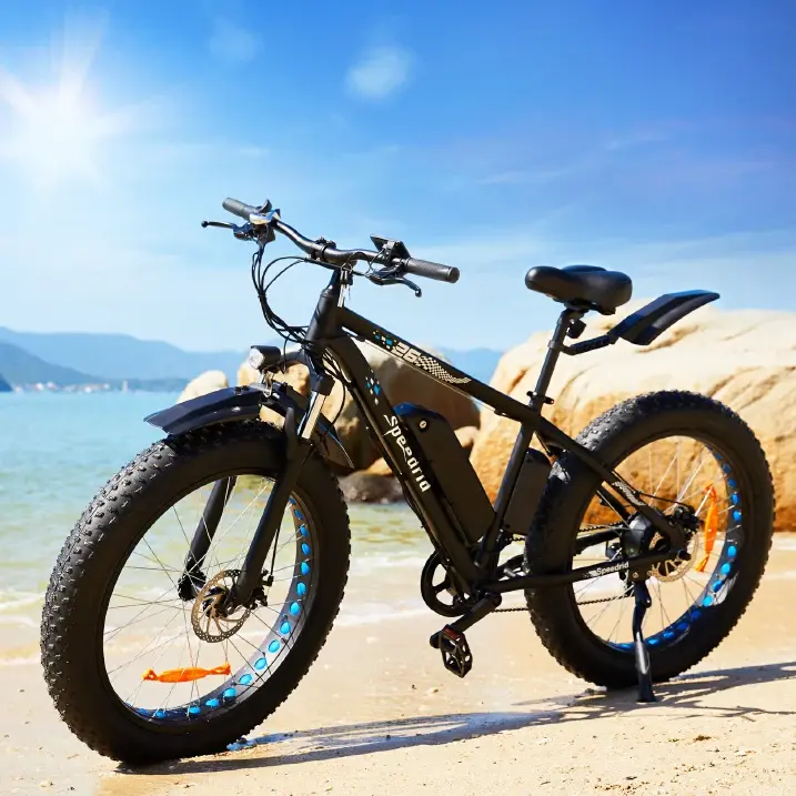26'' AncheerFat Tire Electric Bike for Adult Electric Mountain Bike with Peak 750W 48V 10.4Ah Removable Battery, 3H Fast Charge, Lockable Suspension Fork-7 Speed