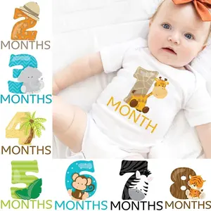 Monthly Milestone Baby Grow Bodysuit Cute Animal 1-12 Months One-Pieces Baby Shower Gift Month Pictures Monthly Jumpsuit Clothes