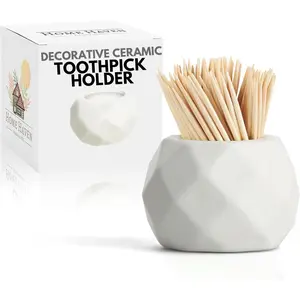 Ceramic Toothpick Holder - Classic White Oval Design - Toothpicks Holder Dispenser | Toothpick Holders Decorative | Great for Parties, Weddings, or Get-Togethers with Friends