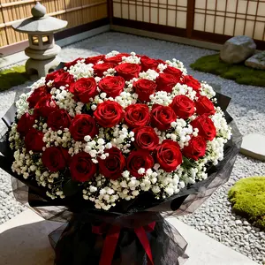 29 Pcs Exquisite Artificial Red Roses Flowers with White Baby's Breath Perfect Combination, Suitable for Cemetery Decor Home Indoor/Outdoor Decor Wedding Centerpieces,Office Decor Outdoor Garden,Valentine's Day,Anniversary,Mother's Day Christmas Occasions